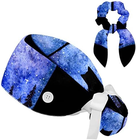 Este Macska Csillagos Ég Akvarell Dolgozó Kap a Gomb & Fejpánt Állítható Unisex Nyakkendő, Kalap Nővér