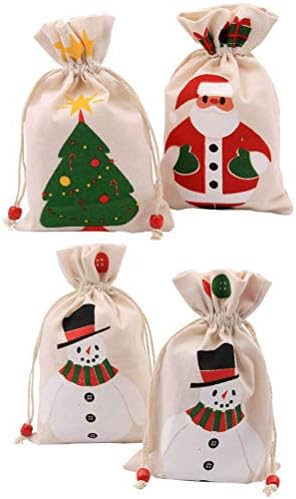 YARDWE 4db Hordozható Karácsonyi Húzózsinórral Candy Táskák karácsonyfa Hóember Mikulás Minta Ajándék