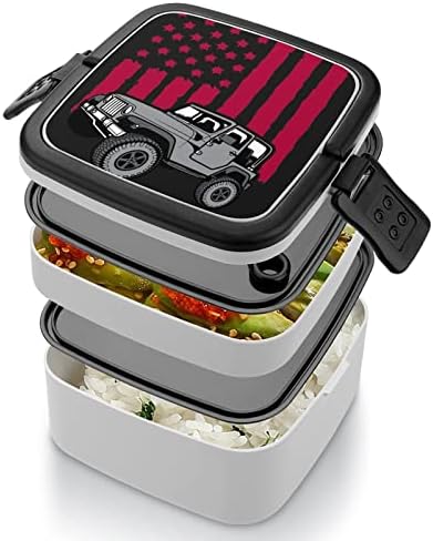 Az USA Off-Road Zászló Bento Box Dupla Réteg All-in-One Rakható Ebéd Tartály Kanalat Piknik Munka, Utazás