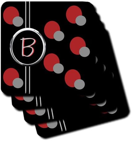 3dRose Modern Geometriai Fekete Piros Szürke Kör Minta Monogram Levél B - Puha, Alátétek, készlet 4