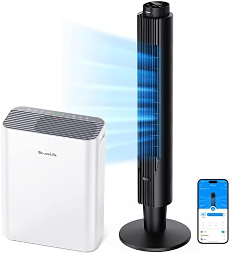 Govee Élet Intelligens légtisztító Haza Nagy Szoba Csomag 42 Okos Torony Ventilátor, WiFi Alexa Ventilátor