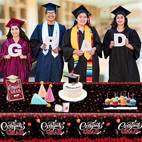 KatchOn, Congrats Grad Érettségi Abrosz - 108x54 Inch, Csomag 3 | Piros Congrats Grad Terítő | Érettségi