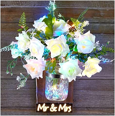 Dekoratív Befőttesüvegben LED tündérfény 4-Színű LED Mr, Mrs Tábla, LED-es Fali Gyertyatartók Virág Rózsa