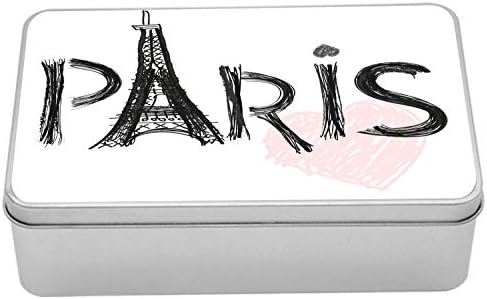 Ambesonne Eiffel-Torony Bádog Doboz, Párizs Írok, de egy Pasztell Hang Szívet Rajzolt a Kézi, Hordozható