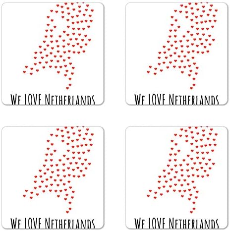 Ambesonne Amszterdam Alátét Készlet 4, szeretjük Hollandia Kalligráfia Készült Kézzel, szívvel, Négyzet