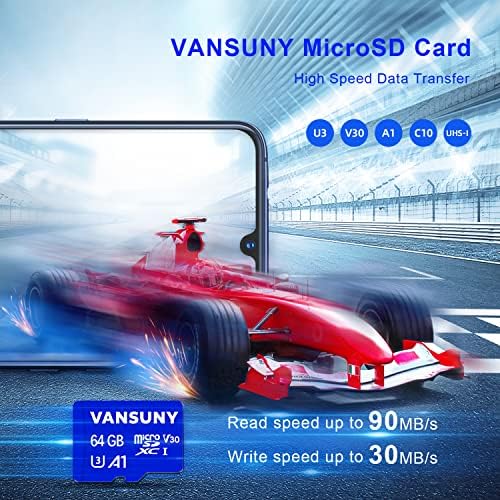 Vansuny Micro SD Kártyával 64 gb-os 3 Csomag microSDXC Memória Kártya SD Adapterrel A1 Alkalmazás Teljesítmény