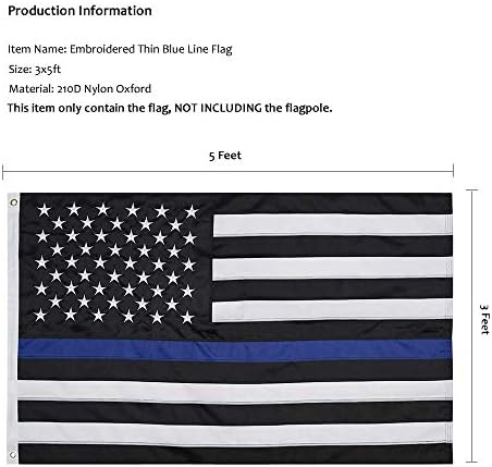 Homissor Vékony Kék Vonal Zászlók 3x5 Szabadtéri Made in USA - Hímzett Csillagok Rendőrség Zászló, nagy