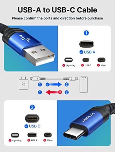JSAUX USB-C Kábel 3.1 Gyors Töltés, 3-Pack (10ft+6.6 ft+3.3 ft) USB-A Típusú C Töltés Fonott Nylon Kábel