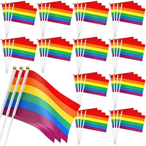 600 Pack Szivárvány Pride Flag Kis Mini Kézi LMBT Bot, Zászló Sármány Haladás Zászlók a Botok Büszkeség