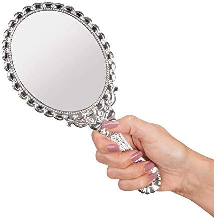 Tükör, Vintage Kézi Tükör Kezelni Hiúság Smink Tükör Utazási Tükrök (ovális, Ezüst)