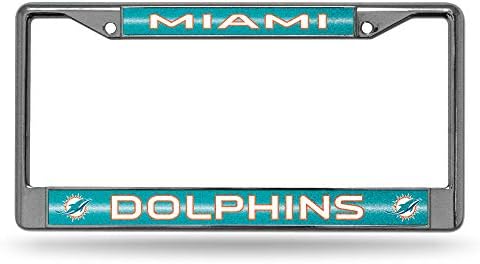 NFL Rico Iparágak Bling Króm Rendszámtábla Keret Csillám Akcentussal, Miami Dolphins , 6 x 12.25-hüvelyk