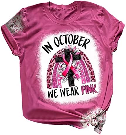 Tunika Nők Emlőrák Nap Nyomtatott Póló Női Alkalmi Rövid Nyakkendő Festék Halloween Ujjú Felsők O Nyakú