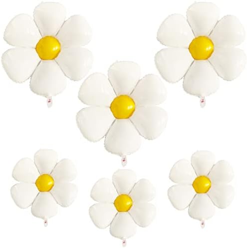 6 Db Daisy Fólia Lufi, Hatalmas Fehér Virág Alumínium Mylar Hélium Nagy Lufik az Ünnep, Fesztivál, Karnevál