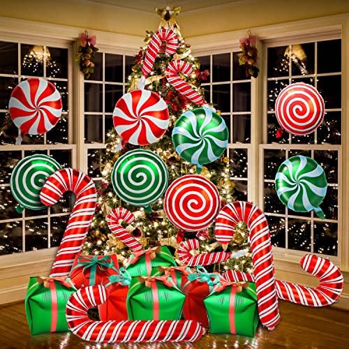 30db Karácsonyi Fólia Lufi, Nagy Candy Cane Örvény Lufit Szalagok, Piros, Zöld, Ballonok, Születésnap,