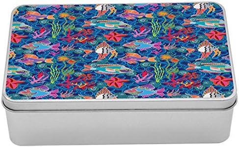 Ambesonne Tengeri Fém Doboz, Víz alatti Téma Egzotikus Halak az Óceán Trópusi Mozaik Minták, Többcélú