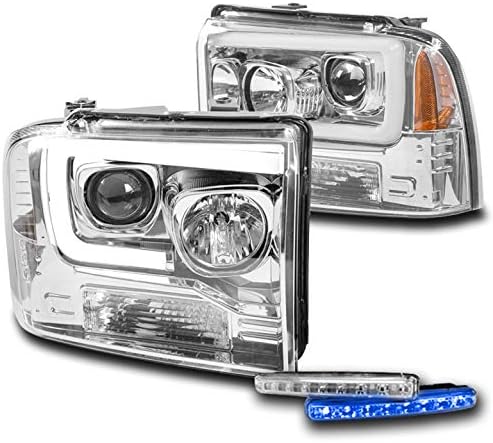 ZMAUTOPARTS LED Chrome-Vetítő Fényszórók Lámpák w/6 Kék LED DRL A 2005-2007-Es Ford F250 F350 F450 F550