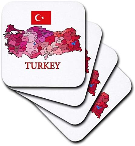3dRose CST_178766_3 Térkép & Zászló Törökország Tartományok Jelölt & Színű. Kerámia Alátétek, Szett (4)