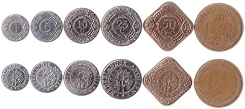 6 Érmék, a Holland Antillák | Hollandia Antillean Érme Meghatározott Gyűjtemény 1 5 10 25 50 Cent, 1 Guldent