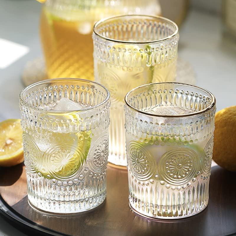 MOLADRI 10.5 oz ivópoharak, az Arany Felni Bordázott Vintage Víz Szemüveg Glasswear Csésze, Aranyos Pohár
