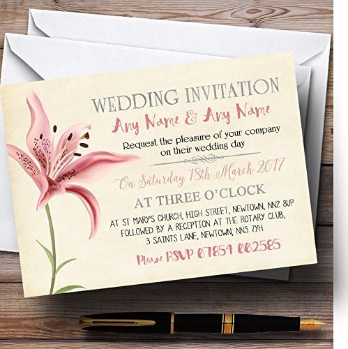 Coral Pink Lily Vintage Személyre Szabott Esküvői Meghívók
