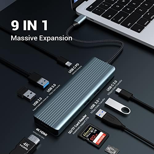 USB 3.0 Hub, oditton Dokkolóegység 9 az 1-ben USB-C Hub Adapter MacBook Mac OS & Windows (4K HDMI, 2*USB