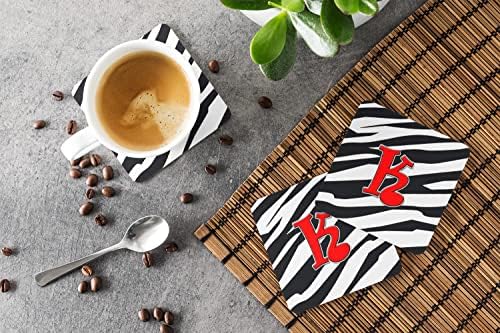Caroline Kincsek CJ1024-KFC Készlet 4 Monogram - Zebra Piros Hab Alátétek Eredeti Levelet K, 3 1/2 x 3