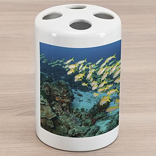 Ambesonne Víz alatti Kerámia Fogkefe Tartó, Nagy Csoport a Hal úszkál A Korallzátony az Óceán, Dekoratív