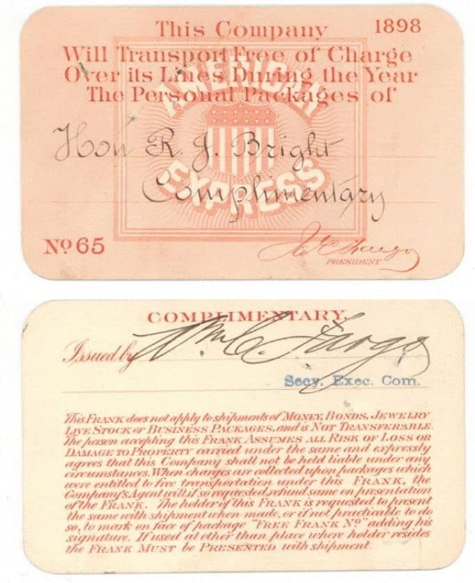 American Express Jegy által aláírt Wm. C. Fargo - Autogram