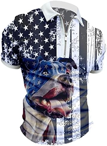 A férfiak Amerikai Zászló Nyomatok Póló Cipzáras Nyakú Rövid Ujjú 3D-s Nyomatok póló Nyári Alkalmi Polo