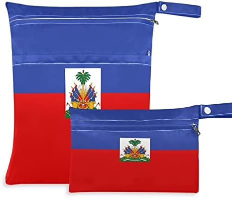ZZXXB Haiti Zászló Vízálló Nedves Újrafelhasználható Táska ruha Pelenka Nedves-Száraz Táska Cipzáras Zseb