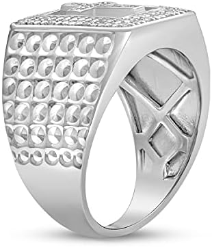 Jewelili Sterling Ezüst 1/10 Cttw Természetes Fehér Színű, Kerek, Gyémánt Kereszt Mintás Férfi Gyűrű