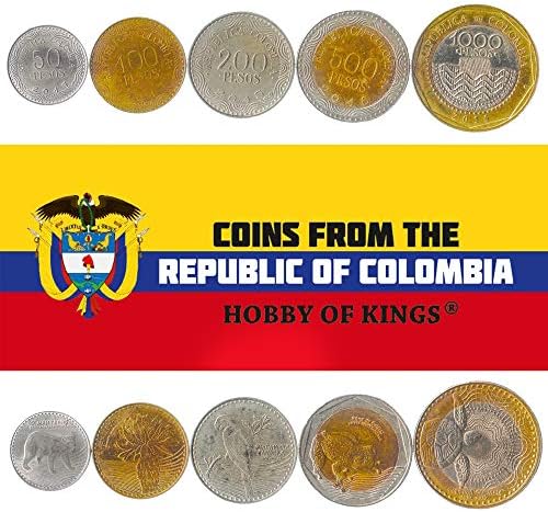 5 Érmék Kolumbiából | Kolumbiai Érme Meghatározott Gyűjtemény 50 100 200 500 1000 Peso | Juttatni 2012-2021