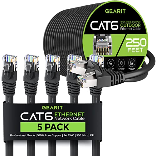 GearIT 5Pack 35ft Cat6 Ethernet Kábel & 250ft Cat6 Kábel