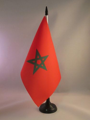 AZ Marokkói ZÁSZLÓ Tábla Zászló 5 x 8 - Marokkói Asztal Zászló 21 x 14 cm - es, Fekete Műanyag pálca,