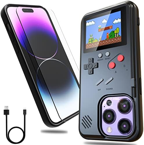 Gameboy Telefon tok iPhone 14 Edzett Üveg Telefon képernyővédő fólia,Lejátszható 36 Retro Klasszikus Játékok,