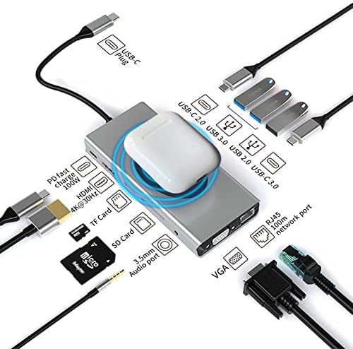 USB-C Hub 13-in-1, USB C-USB Adapter, USB C Dokkolóegység Többportos, Vezeték nélküli Töltő, HDMI, Ethernet,