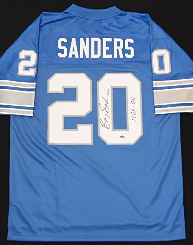 Barry Sanders Dedikált Detroit Lions Jersey - Kék Pro Vonalat Írva HOF 04 - Dedikált NFL Mezeket
