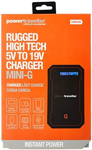 Powertraveller Mini-G: Hordozható, Masszív 12000mAh Multi-Feszültség Teljesítmény Bank – DUAL USB portok,