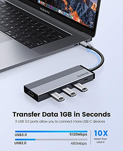 USB-C Hub Adapter, ORICO 5 az 1-ben USB-C Dokkolóegység a 4K HDMI 3 USB 3.0 Portok, 100W Teljesítmény