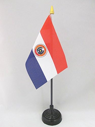 AZ ZÁSZLÓ Paraguay Táblázat Zászló 4 x 6 - Paraguayi Asztal Zászló 15 x 10 cm - Arany Lándzsa felső